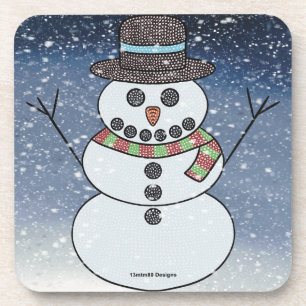 Schneemann mit Hintergrund - Plastikuntersetzer Getränkeuntersetzer