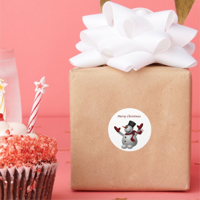 Schneemann mit Hut und Handschuhen Runder Aufkleber (Party)