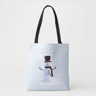 Schneemann mit Hut und Schal. Ich liebe Schnee