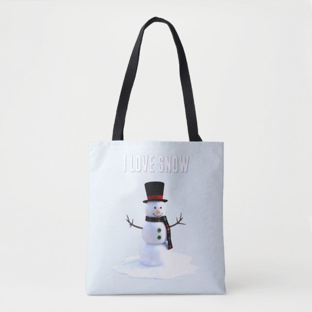 Schneemann mit Hut und Schal. Ich liebe Schnee (Vorderseite)