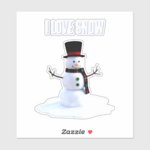 Schneemann mit Hut und Schal. Ich liebe Schnee Aufkleber