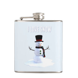 Schneemann mit Hut und Schal. Ich liebe Schnee Flachmann