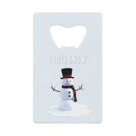 Schneemann mit Hut und Schal. Ich liebe Schnee Geldbeutel Flaschenöffner