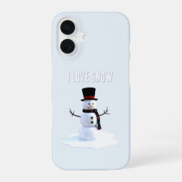 Schneemann mit Hut und Schal. Ich liebe Schnee iPhone 16 Hülle