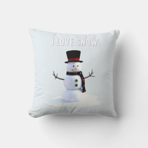 Schneemann mit Hut und Schal. Ich liebe Schnee Kissen