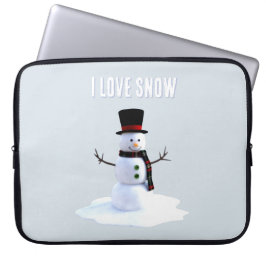 Schneemann mit Hut und Schal. Ich liebe Schnee Laptopschutzhülle