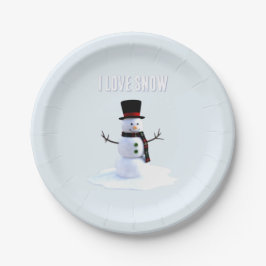 Schneemann mit Hut und Schal. Ich liebe Schnee Pappteller
