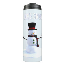 Schneemann mit Hut und Schal. Ich liebe Schnee Thermosbecher