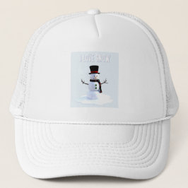 Schneemann mit Hut und Schal. Ich liebe Schnee Truckerkappe