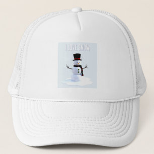 Schneemann mit Hut und Schal. Ich liebe Schnee Truckerkappe