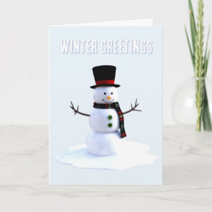 Schneemann mit Hut und Schal. Wintergrüße Karte