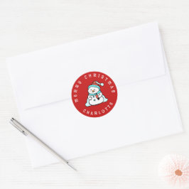 Schneemann mit Individuelle Name | Niedliche Weihn Runder Aufkleber