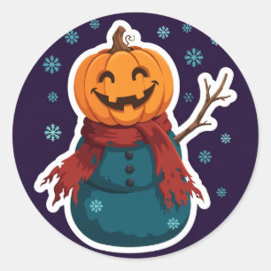 Schneemann mit Jack-o'-Lantern-Kopf-Aufkleber Runder Aufkleber