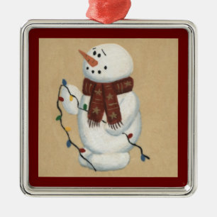 Schneemann mit Lichtschmuck Ornament Aus Metall