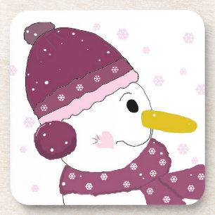 Schneemann mit lila Hut und Schal Getränkeuntersetzer