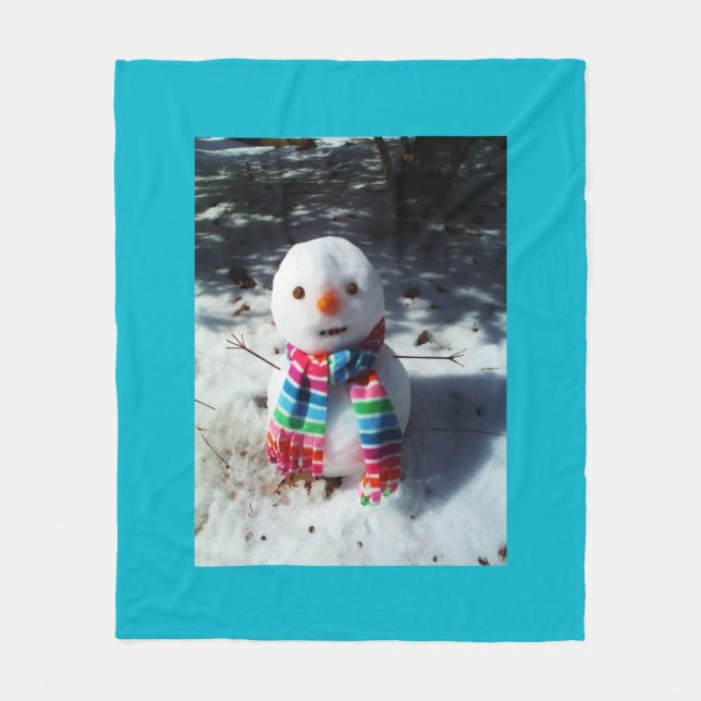 Schneemann mit Rainbow Scarf Fleecedecke (Vorderseite)