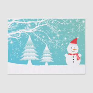 Schneemann mit Red Hat und Scarf und Schneebäumen Seidenpapier