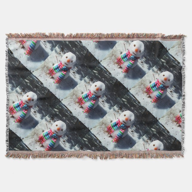 Schneemann mit Regenbogen-Scarf Decke (Vorderseite)