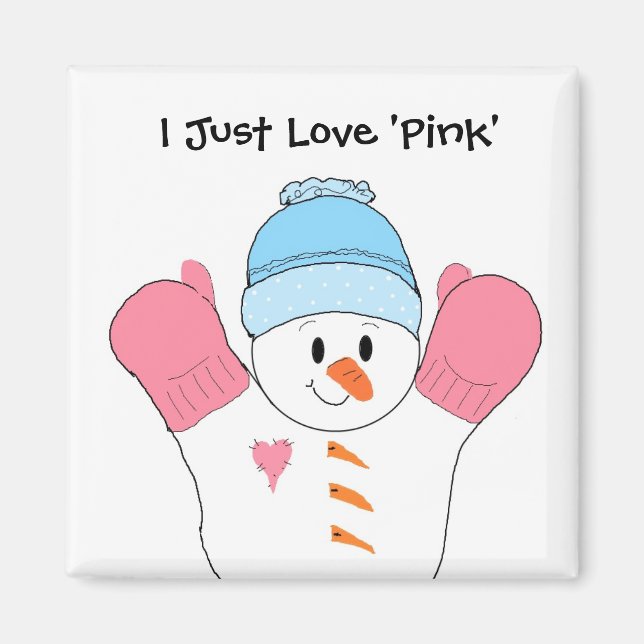 Schneemann mit rosa Mittens Magnet (Vorne)