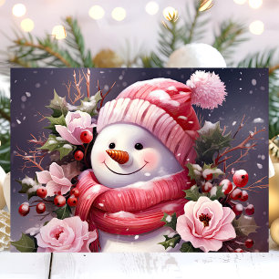 Schneemann mit rosa Rosen Weihnachten