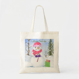 Schneemann mit rosa Schal Happy Snowdays Tote Bag Tragetasche
