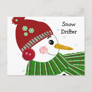 Schneemann mit rotem Hut und grünem Schal Postkarte