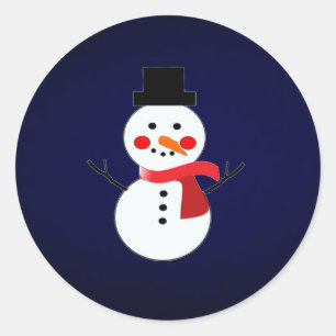 Schneemann mit rotem Schal-solidem blauen Hintergr Runder Aufkleber