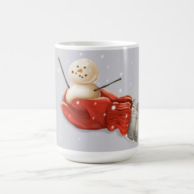 Schneemann mit roten Fingern Winterschnee Kaffeetasse (Mittel)
