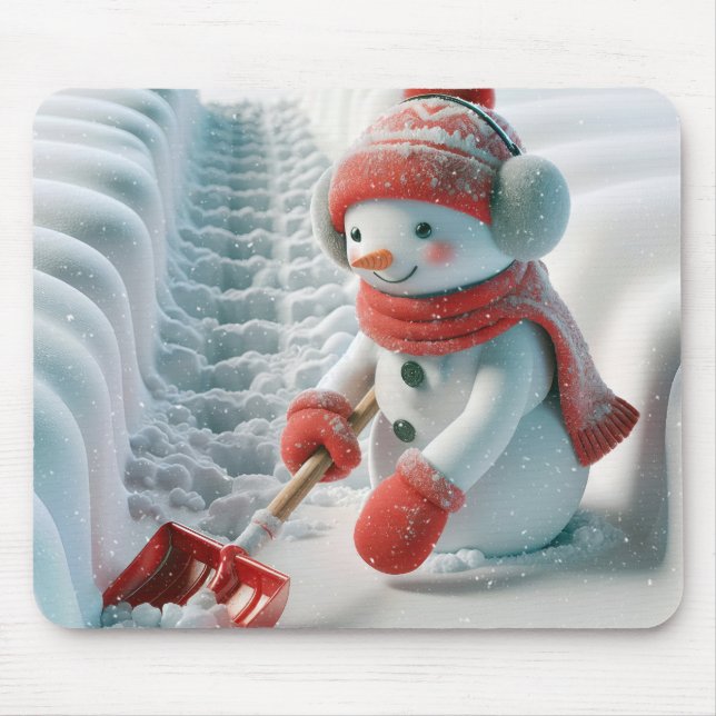 Schneemann mit roter Schaufel Mousepad (Vorne)