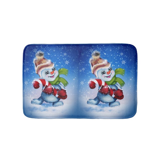 Schneemann mit Schal Badematte (Vorderseite)