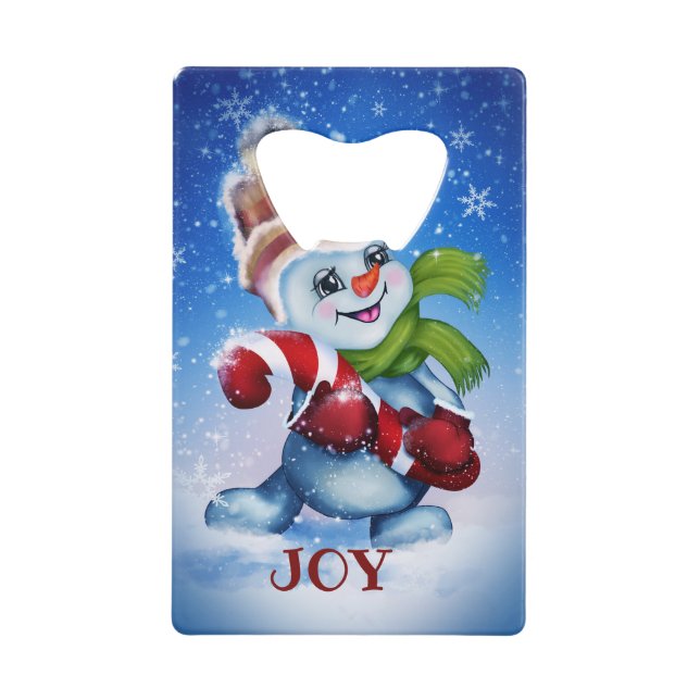 Schneemann mit Schal Geldbeutel Flaschenöffner (Vorderseite)