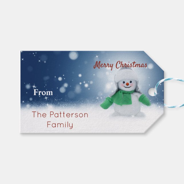 Schneemann mit Schal Geschenkanhänger (Vorderseite (Horizontal))