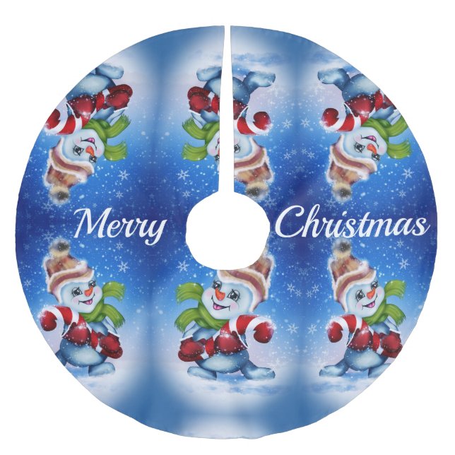 Schneemann mit Schal Polyester Weihnachtsbaumdecke (Vorderseite)