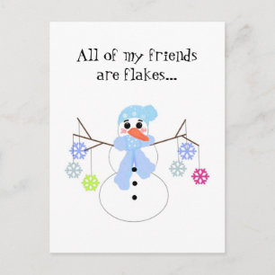 Schneemann mit Schneeflockenfreunden Postkarte