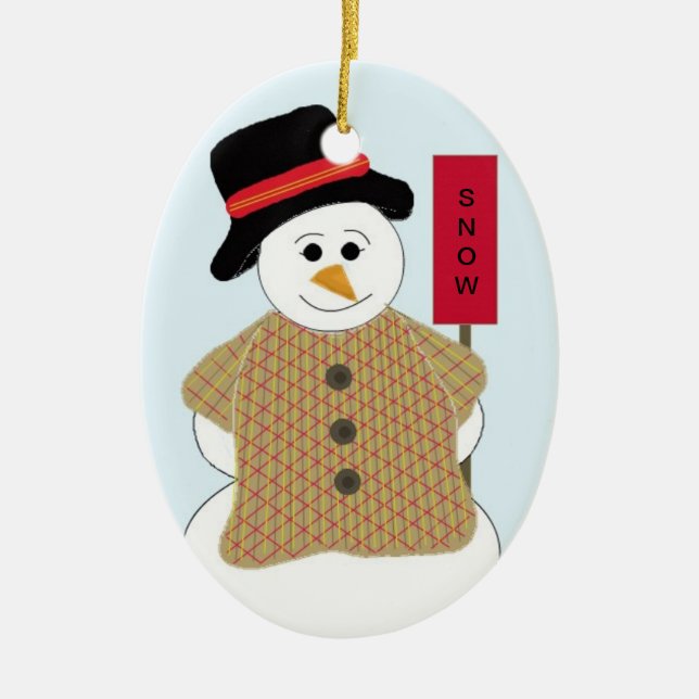 Schneemann mit Schneezeichen Keramik Ornament (Vorne)