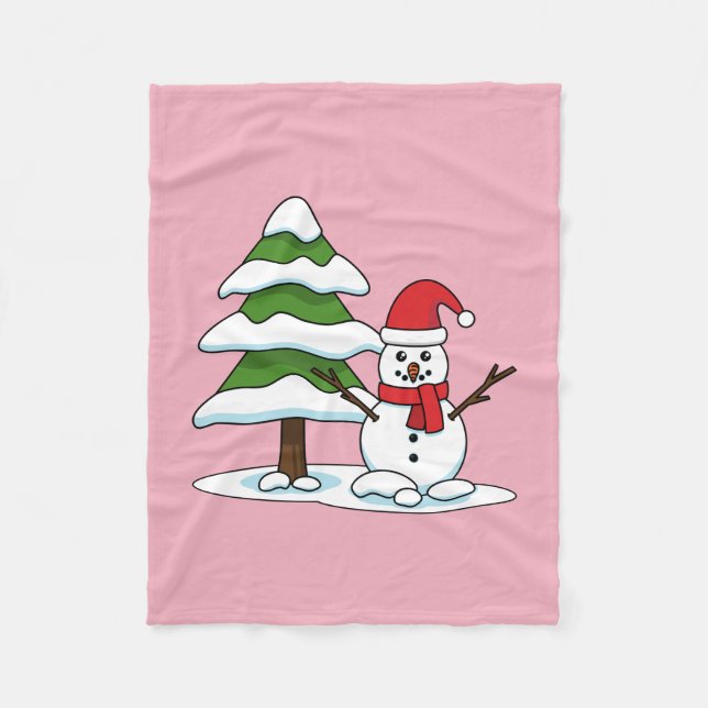 Schneemann mit Snowy Pine Tree Fleecedecke (Vorderseite)