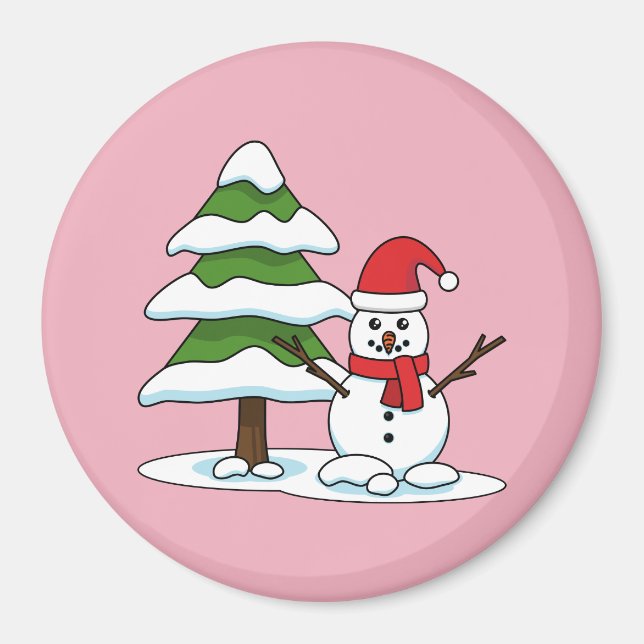Schneemann mit Snowy Pine Tree Magnet (Vorne)