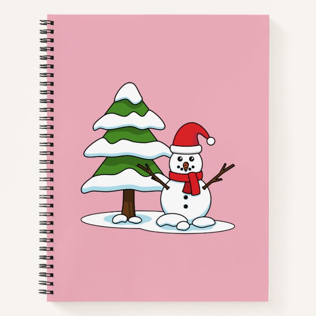Schneemann mit Snowy Pine Tree Notizbuch (Vorderseite)