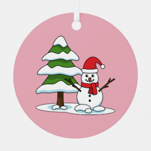 Schneemann mit Snowy Pine Tree Ornament Aus Metall