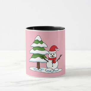 Schneemann mit Snowy Pine Tree Tasse