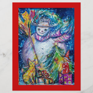 Schneemann mit Spielzeug, weiß blau gelb Flyer