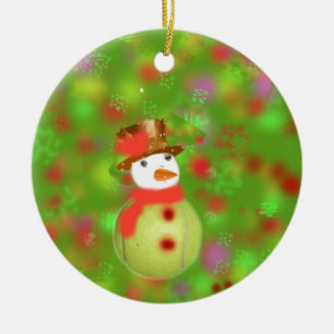 Schneemann mit Tennisballwillkommens-Ferienzeit Keramik Ornament