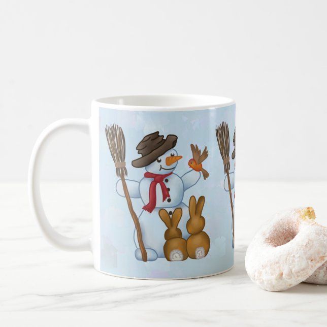 Schneemann mit Tieren Kaffeetasse (Mit Donut)