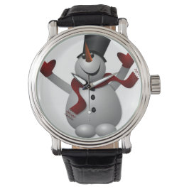Schneemann mit Vintagem Lederband Red Scarf Schwar Armbanduhr