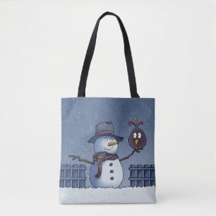 Schneemann mit Vogel