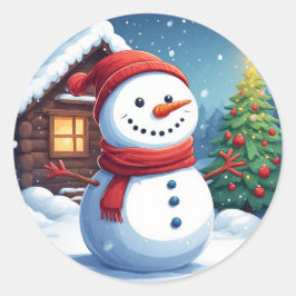 Schneemann mit Weihnachtsbaum Runder Aufkleber