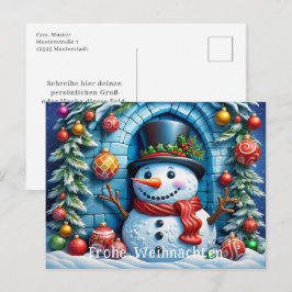 Schneemann mit Weihnachtsdeko - Postkarte