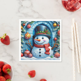 Schneemann mit Weihnachtsdeko - Serviette