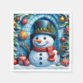 Schneemann mit Weihnachtsdeko - Serviette