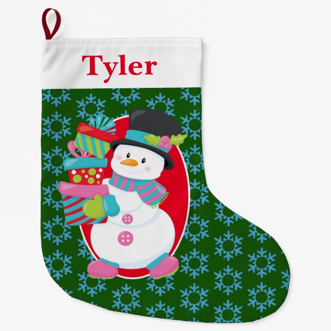 Schneemann mit Weihnachtsgeschenken Großer Weihnachtsstrumpf (Vorderseite)